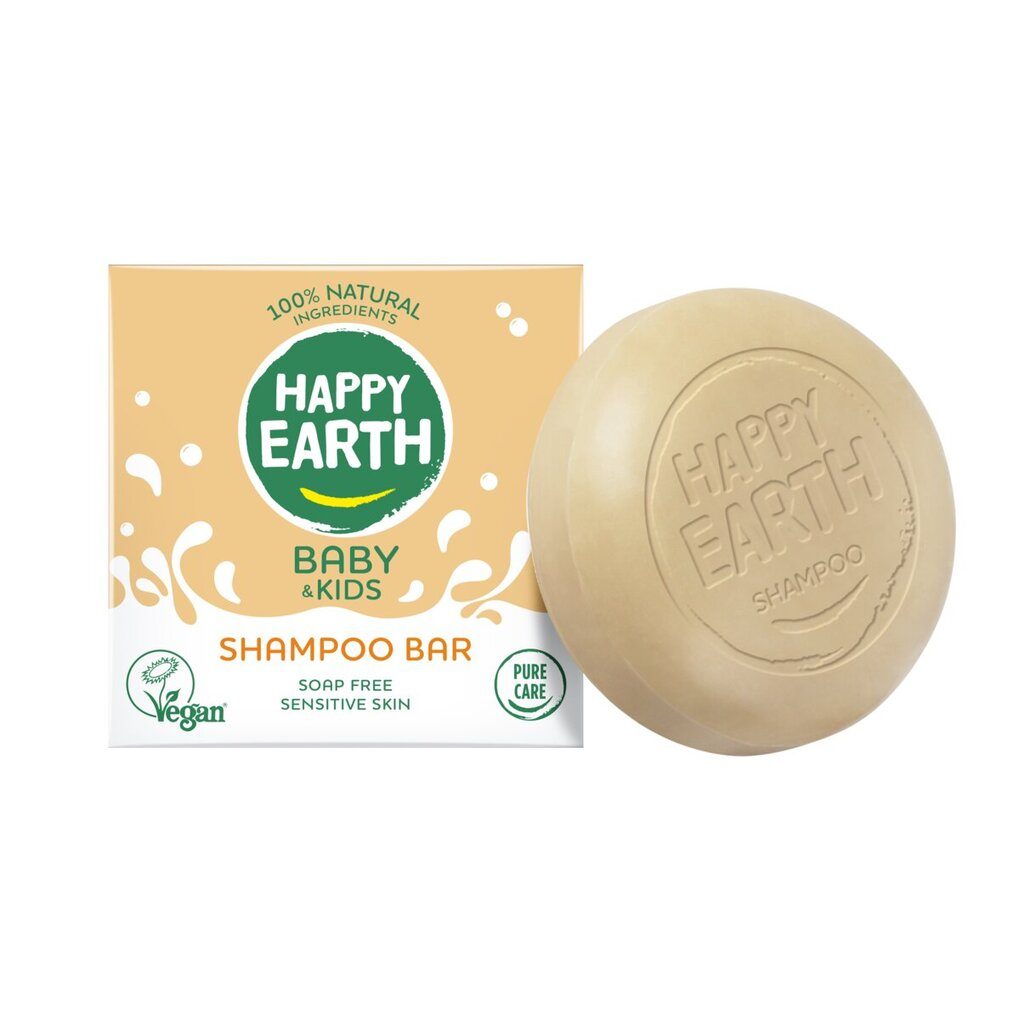 HAPPY EARTH 100% looduslik pisaravaba niisutav tahke šampoon beebidele ja lastele, 50GR