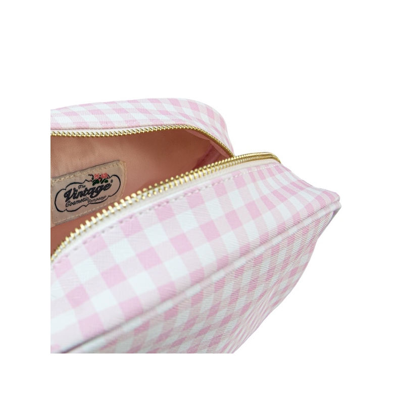 24962-10lobpg_large_oval_make-up_bag_pink_gingham_out_of_packaging_lining